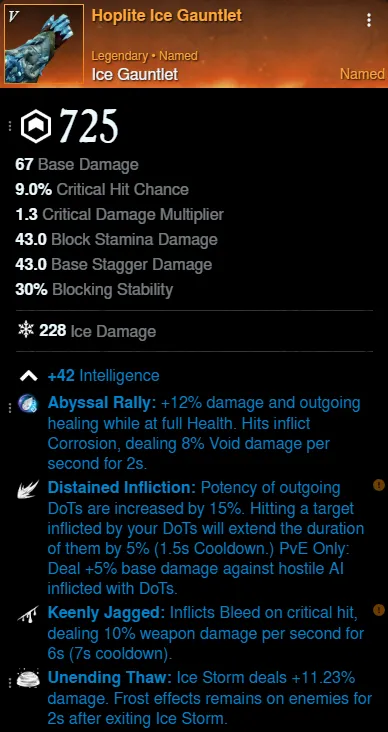 The Mechanic Build offhand ice gauntlet for New World Season 9