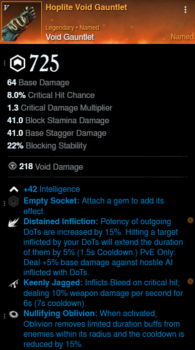 Aconite Build offhand void gauntlet for New World Season 9
