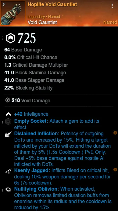 Aconite Build offhand void gauntlet for New World Season 9